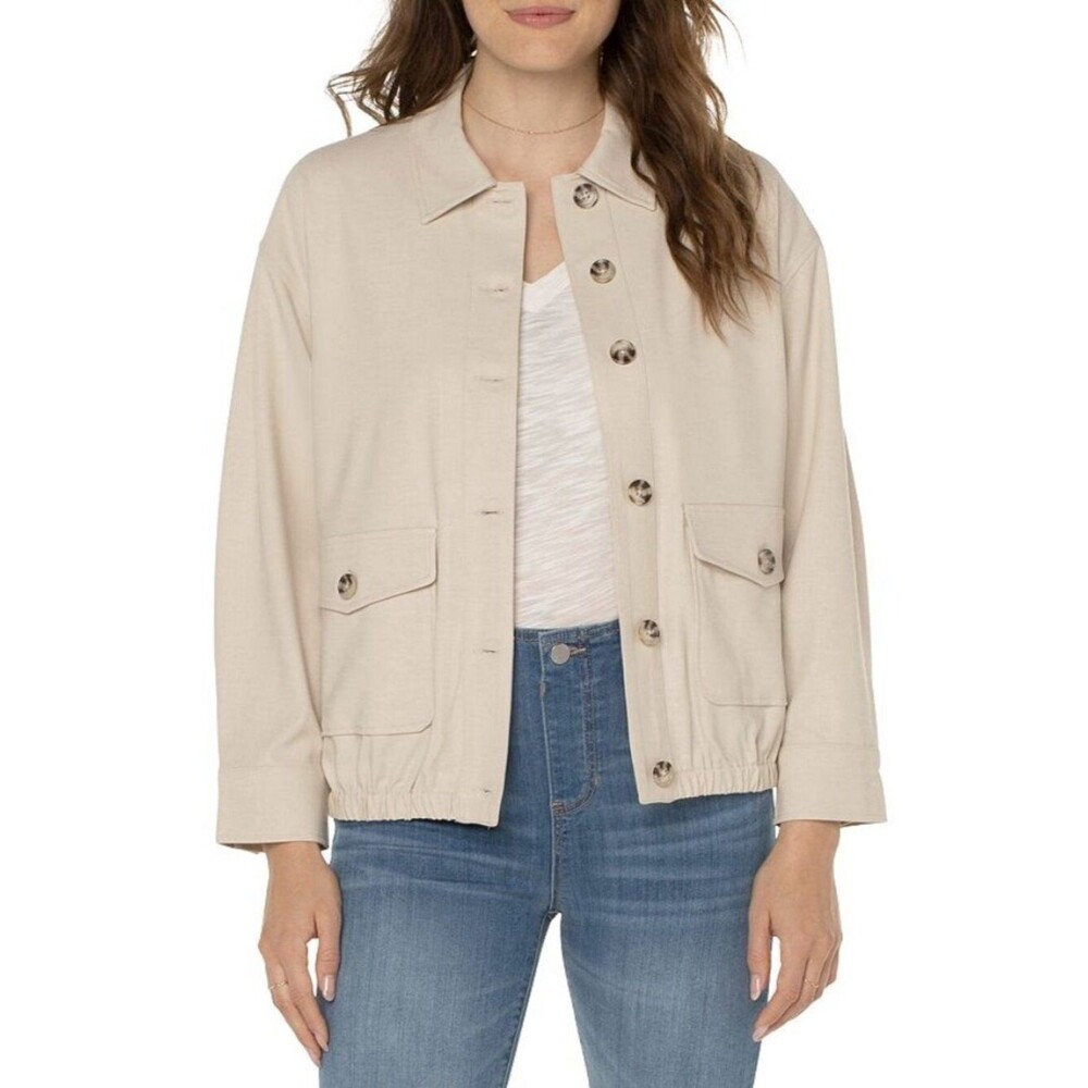 Liverpool Brixton Button Front Jacket Flap Pockets in Dusty Tan Size M